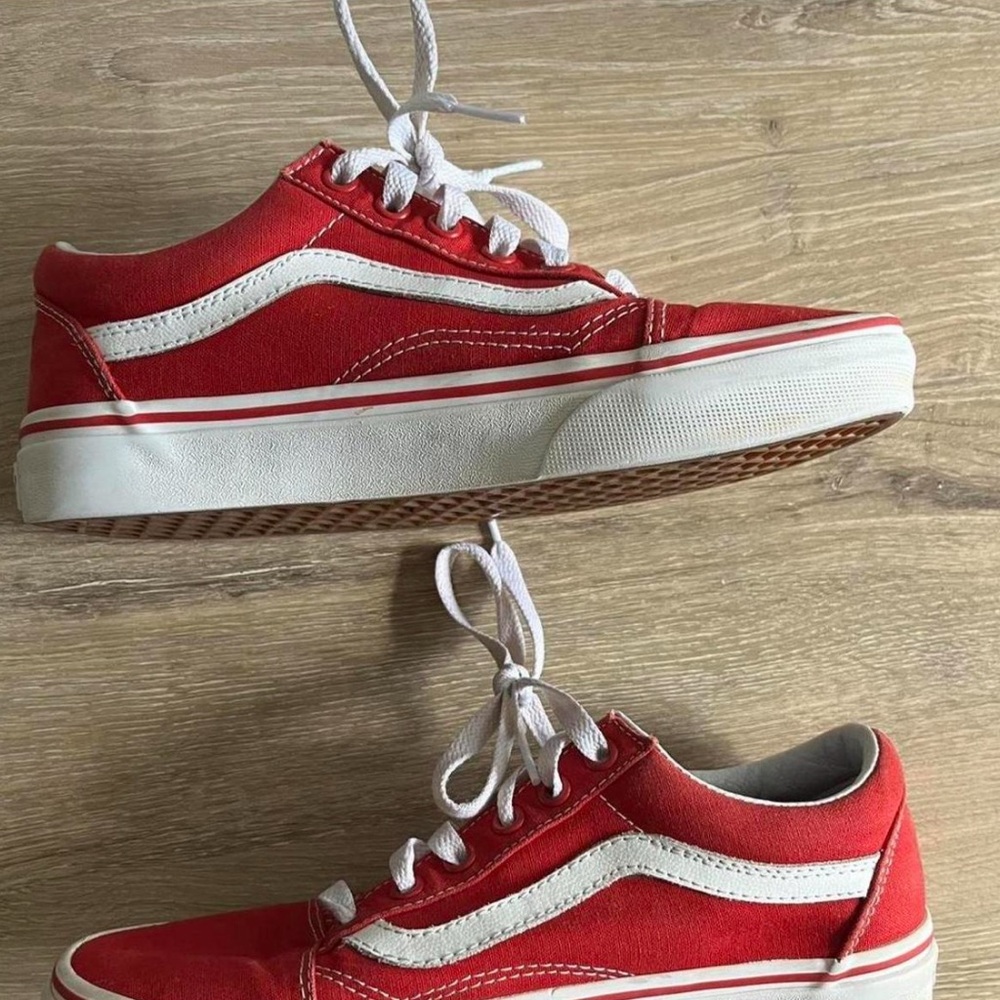 Red and White Vans Sneakers